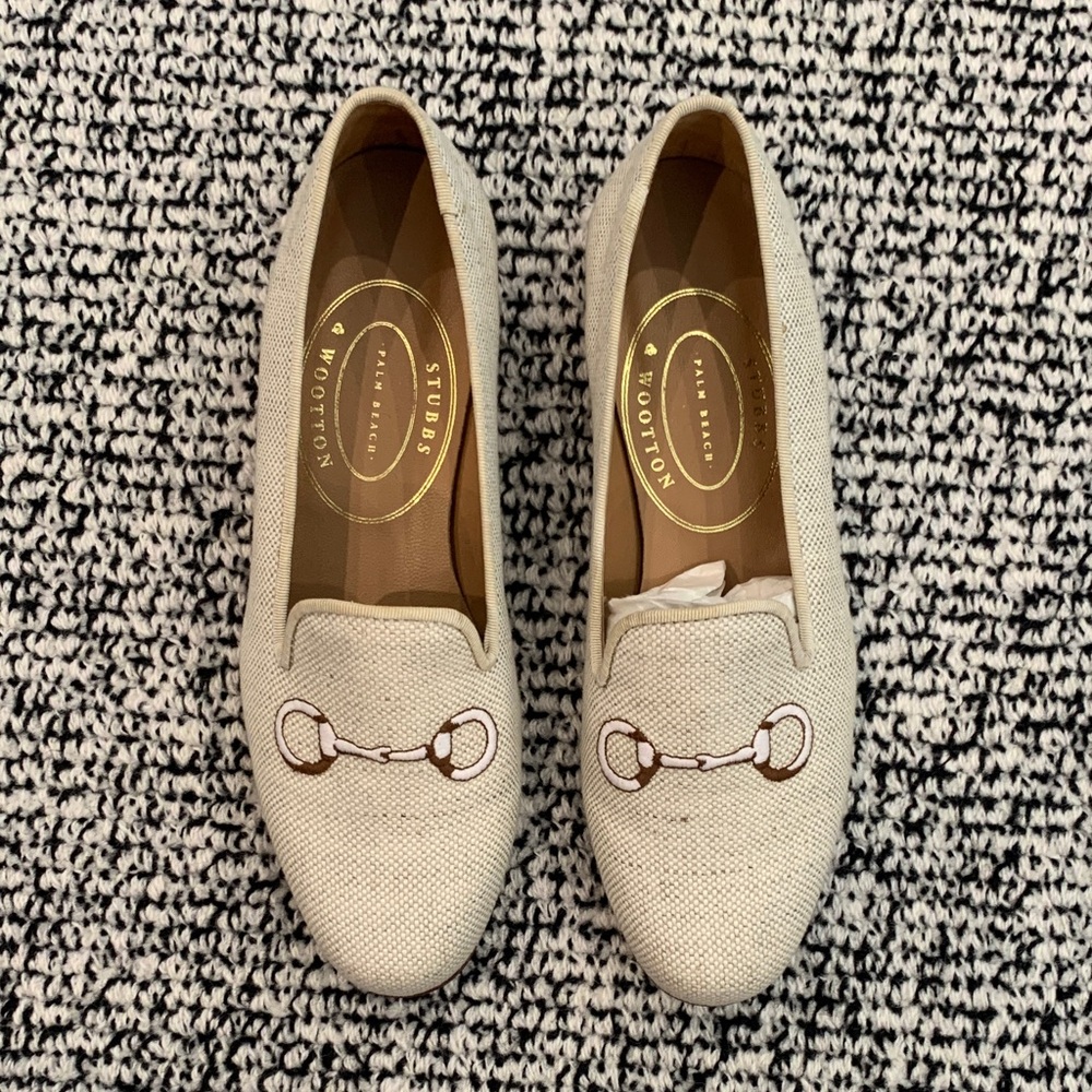 Stubbs & Wootton Cream Embroidered Bit Loafers. Size 7. Worn ONE time